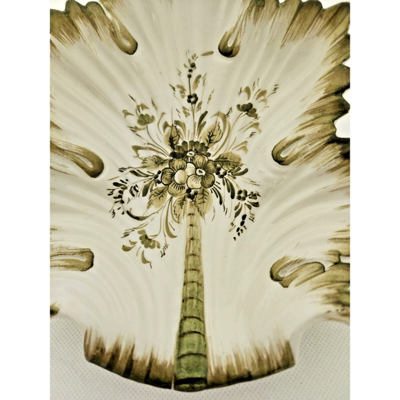 CANDY/TRINKET DISH-Vintage-Hand Painted-Italian-Green White-Palm Tree - Picture 2 of 11